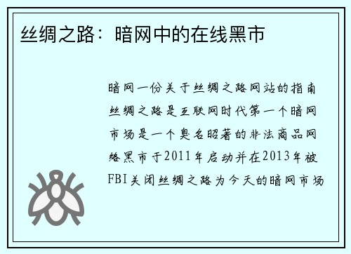 丝绸之路：暗网中的在线黑市